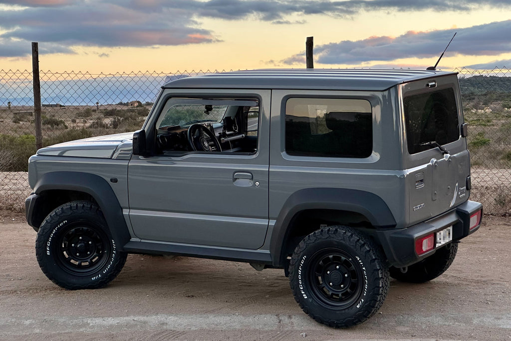 Grey Suzuki Jimny with Matte Black High Peak J-01 wheels