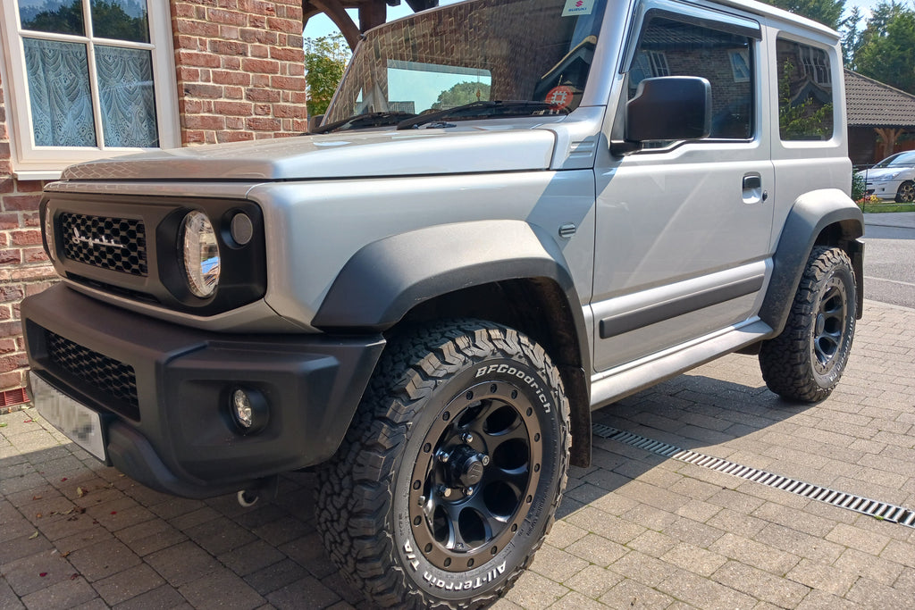 Silver Suzuki Jimny with Satin Black XTREME-J XJ03 Wheels